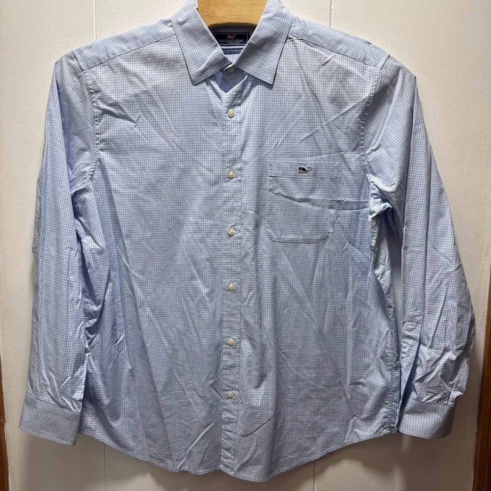 Vineyard Vines Mens XL Classic Fit Tucker Shirt Blue White Check Long Sleeve